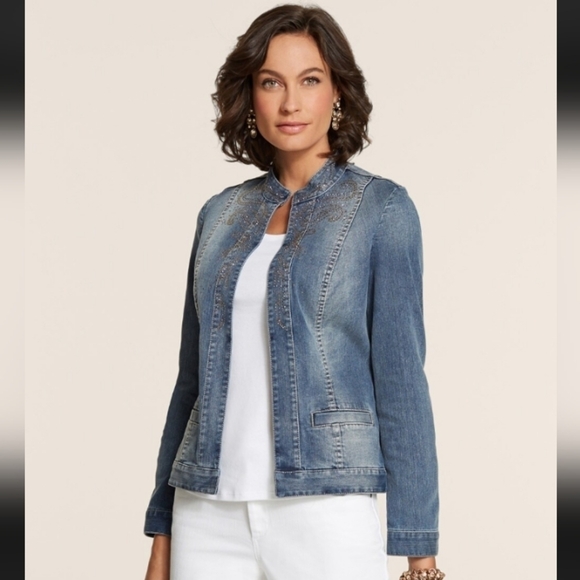 Chico's Golden Paisley Denim Jacket Chico's Size - 0 (4/Small) - Picture 3 of 16